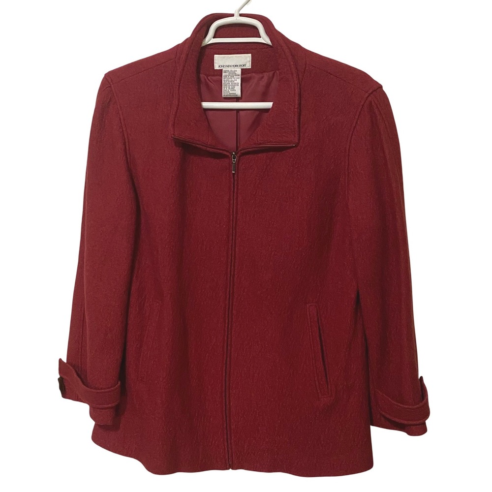 Rich Red Wool Coat Jacket Womens XXL Old Money Classic Mature Full Zip‎ Winter